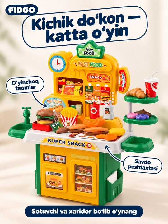 Игрушечная кухня, магазин фастфуда и десертов FIDGO, игровые наборы