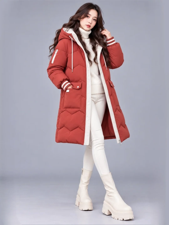 Kurtka ayollar uchun, oversize, qalin kapishoni bilan still koreyskiy kuz va qish uchun