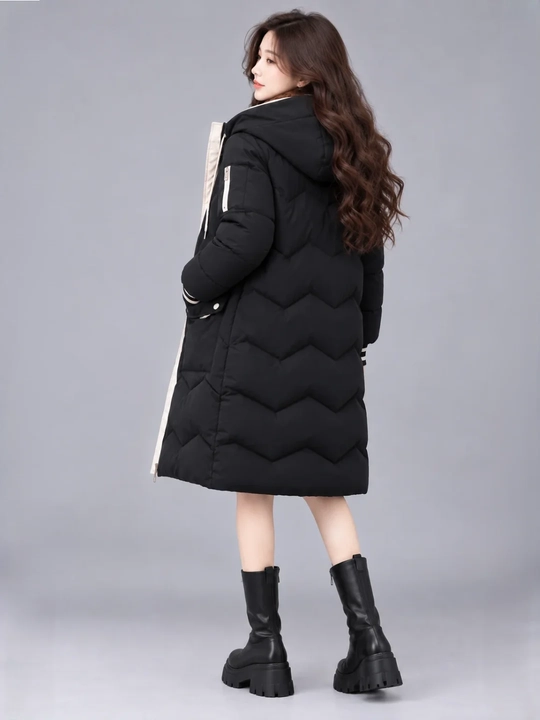 Kurtka ayollar uchun, oversize, qalin kapishoni bilan still koreyskiy kuz va qish uchun