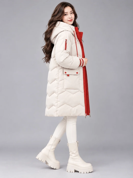 Kurtka ayollar uchun, oversize, qalin kapishoni bilan still koreyskiy kuz va qish uchun