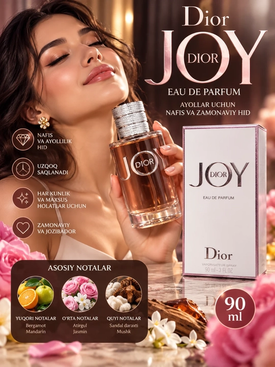 Женская парфюмерная вода Dior Joy, 90 мл, цветочные и цитрусовые ноты - 