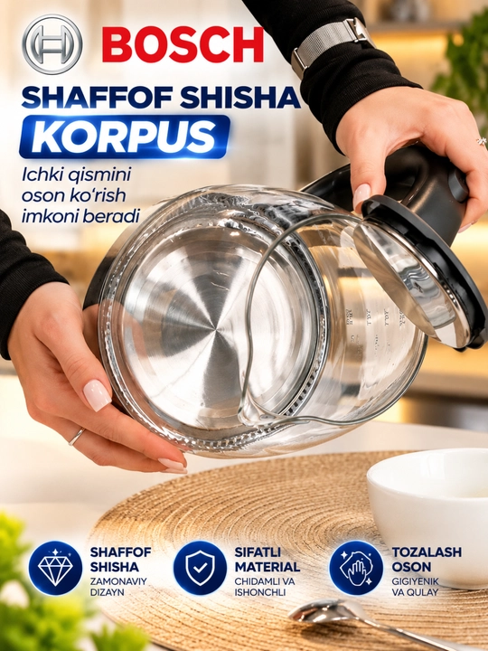 Elektr choynak BOSCH  tefal choynaklar 2.0 L 1500W LED, yoritkichli