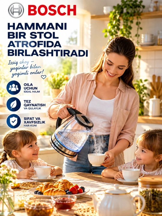 Elektr choynak BOSCH  tefal choynaklar 2.0 L 1500W LED, yoritkichli