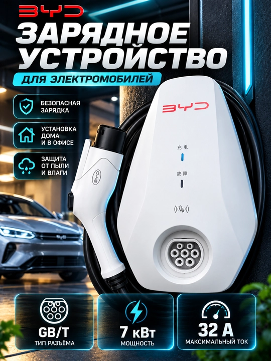 Elektromobil uchun BYD quvvatlash moslamasi, 7 kVt,32 A, 220 V, - 