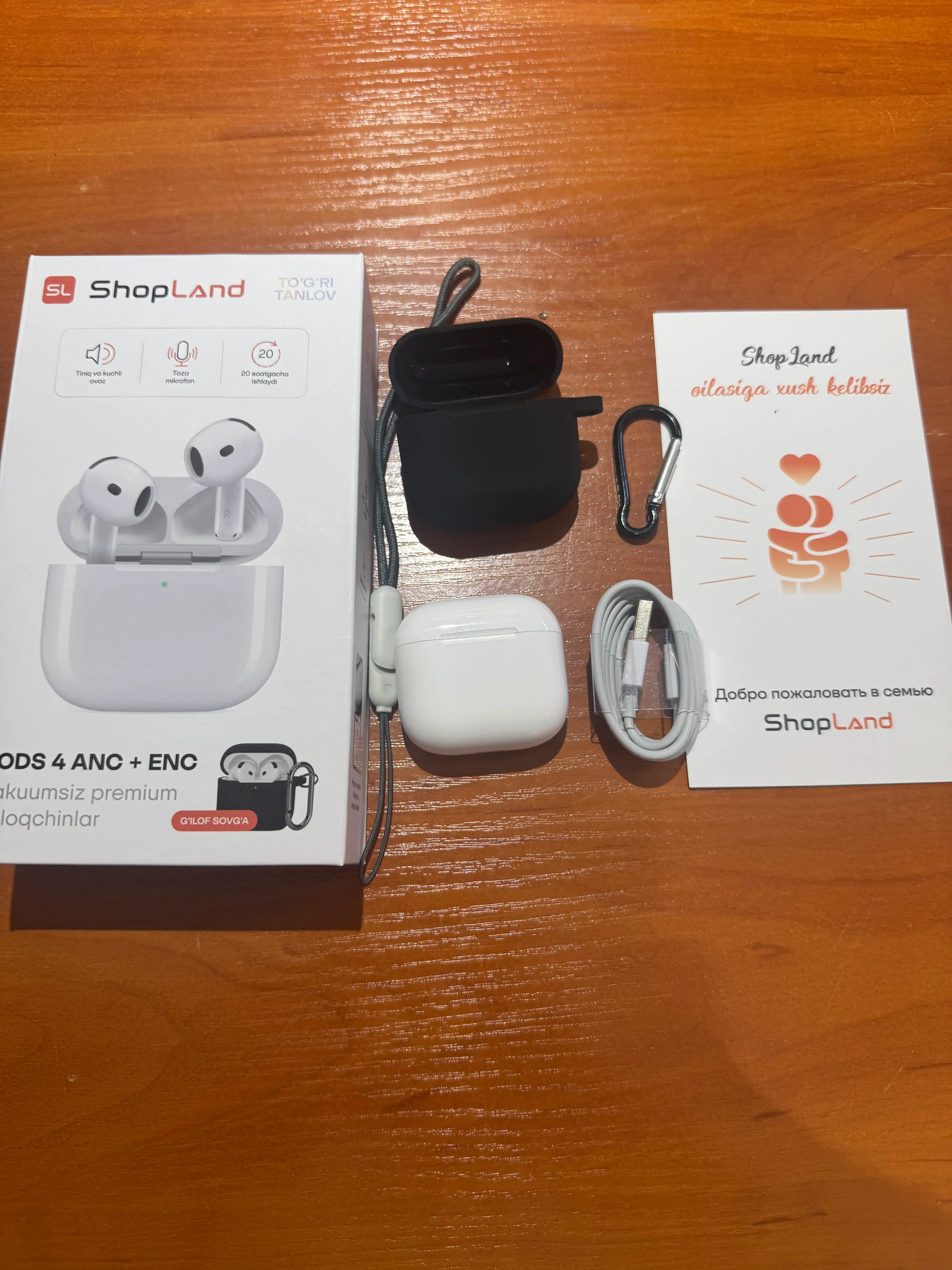 ShopLand Pods 4 ANC + ENC simsiz quloqchinlar, vakuumsiz, mikrofonli, iPhone va Android