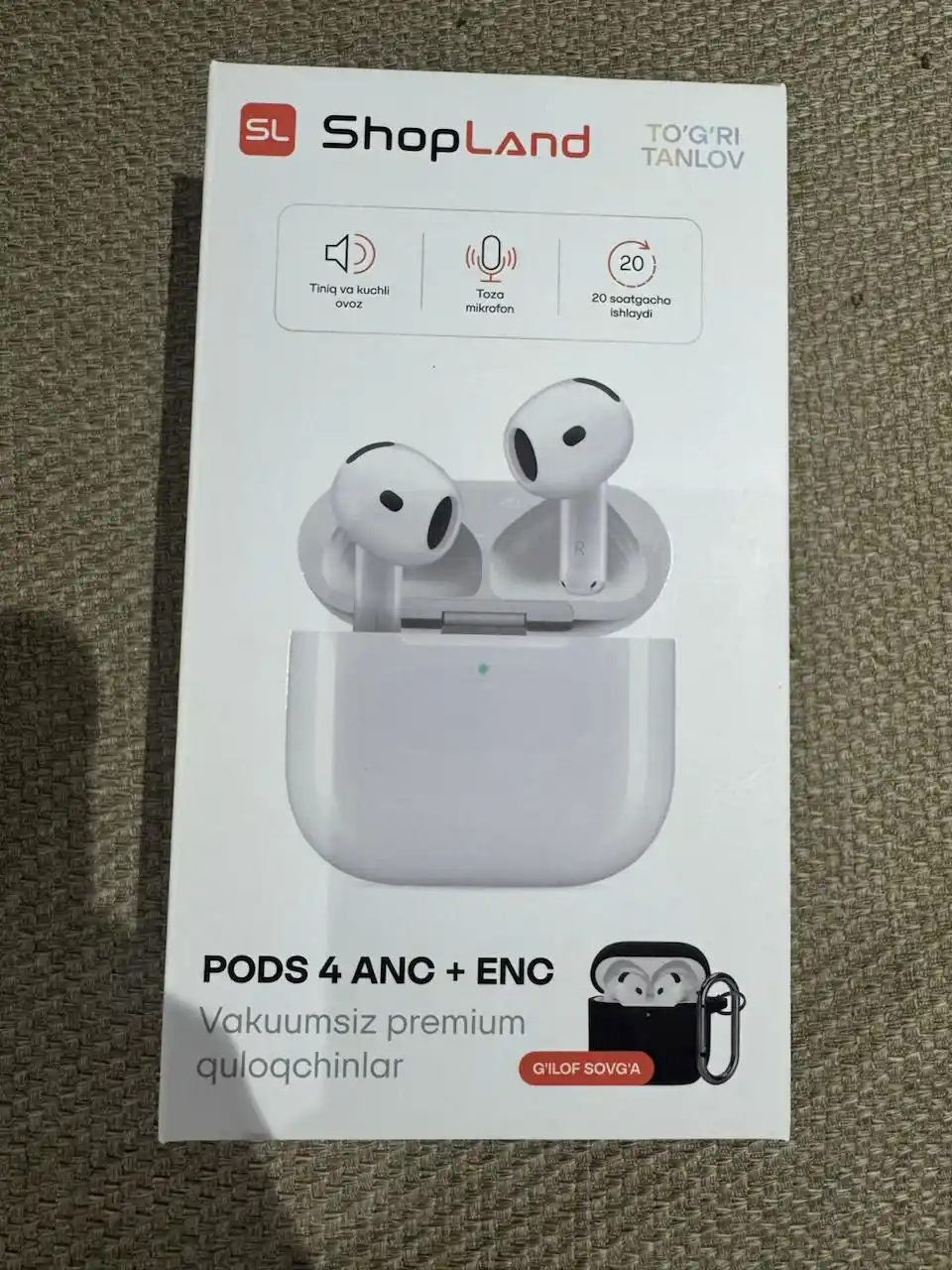 ShopLand Pods 4 ANC + ENC simsiz quloqchinlar, vakuumsiz, mikrofonli, iPhone va Android