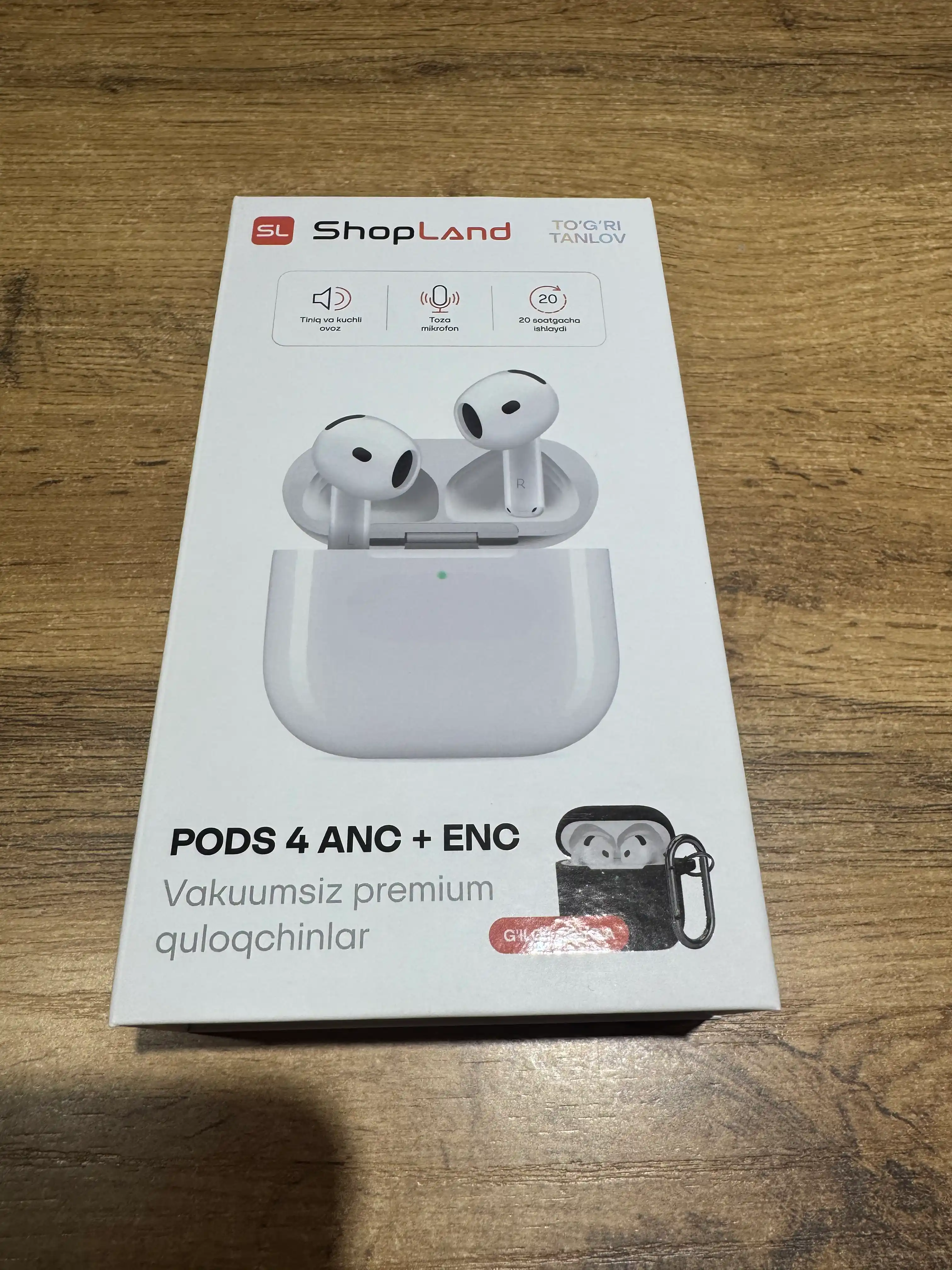 ShopLand Pods 4 ANC + ENC simsiz quloqchinlar, vakuumsiz, mikrofonli, iPhone va Android