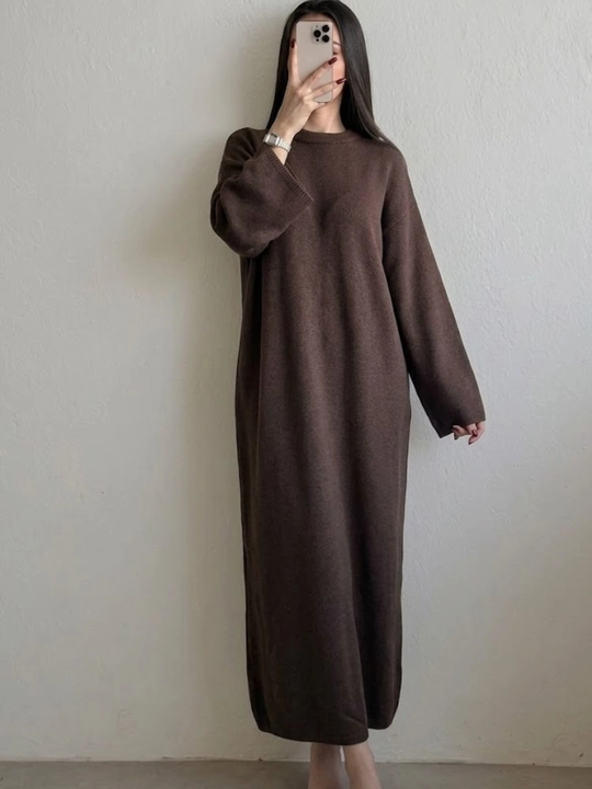 Ayollar uchun trikotaj maxi ko'ylak, kamarsiz, kunda-kungi va zamonaviy oversize  46-54 - 