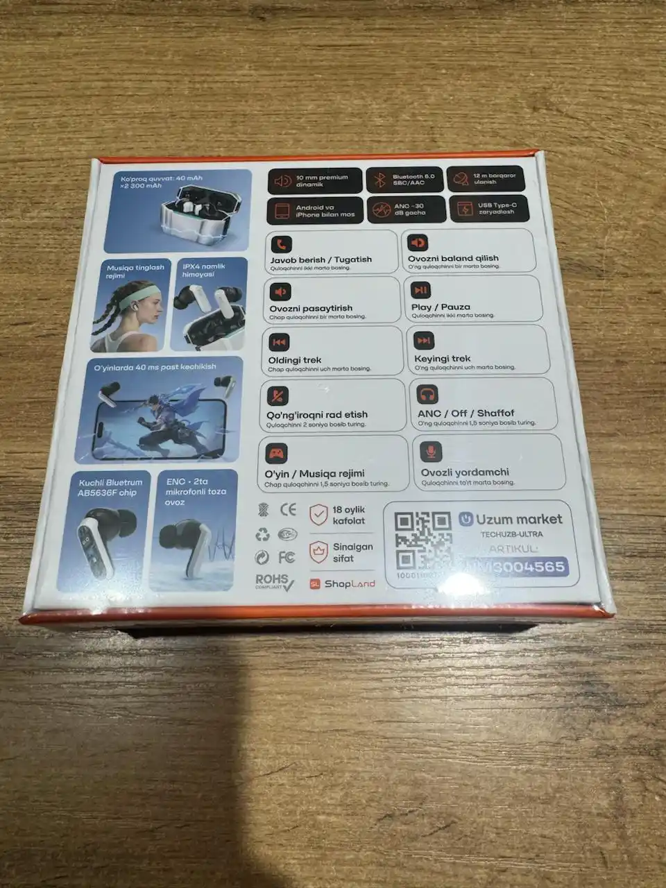 ShopLand Ultra simsiz premium quloqchinlar, ANC/ENC, o‘yin va musiqa uchun naushnik