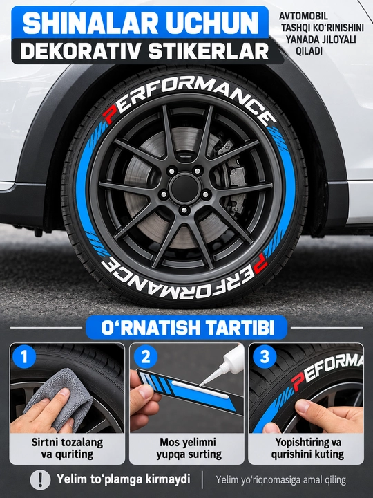 Avtomobil shinalari uchun SPORT va PERFORMANCE yozuvli dekorativ stikerlar