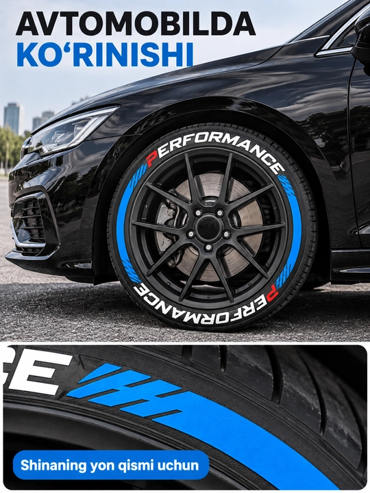Avtomobil shinalari uchun SPORT va PERFORMANCE yozuvli dekorativ stikerlar