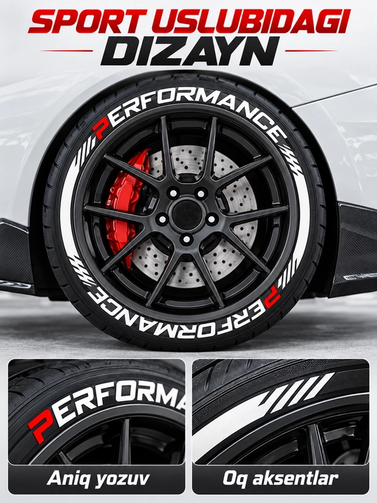 Avtomobil shinalari uchun SPORT va PERFORMANCE yozuvli dekorativ stikerlar