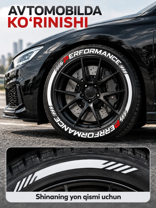Avtomobil shinalari uchun SPORT va PERFORMANCE yozuvli dekorativ stikerlar