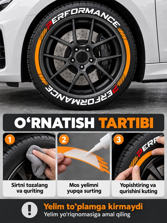 Avtomobil shinalari uchun SPORT va PERFORMANCE yozuvli dekorativ stikerlar