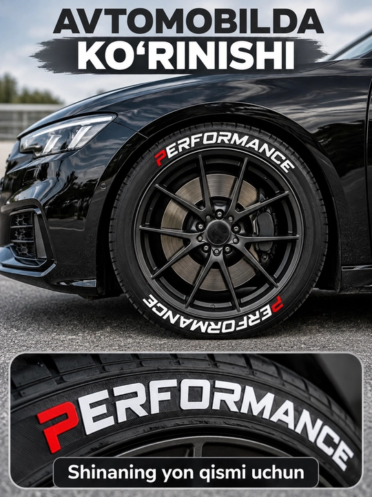 Avtomobil shinalari uchun SPORT va PERFORMANCE yozuvli dekorativ stikerlar