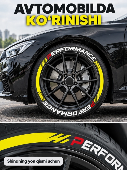 Avtomobil shinalari uchun SPORT va PERFORMANCE yozuvli dekorativ stikerlar