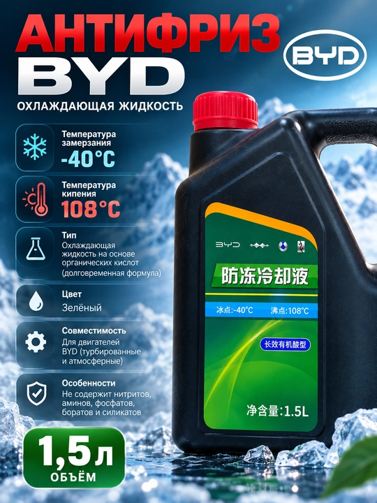 BYD antifrizi, sovutish suyuqligi −40°C, qaynash harorati 108°C, 1,5 litr - 