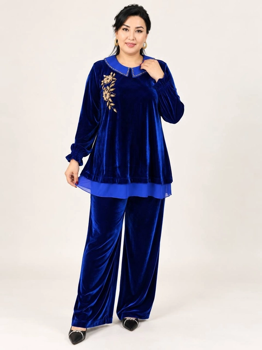 Ayollar velur kostyumi, burmali, to‘plam, 48-50-o‘lcham