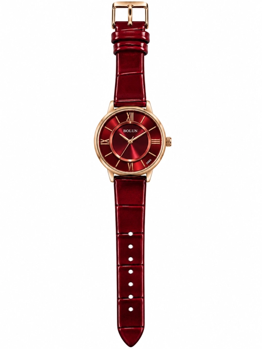 Bolun ayollar qo‘l soati, qora charm tasma, kvarts mexanizmli nafis bilak soati