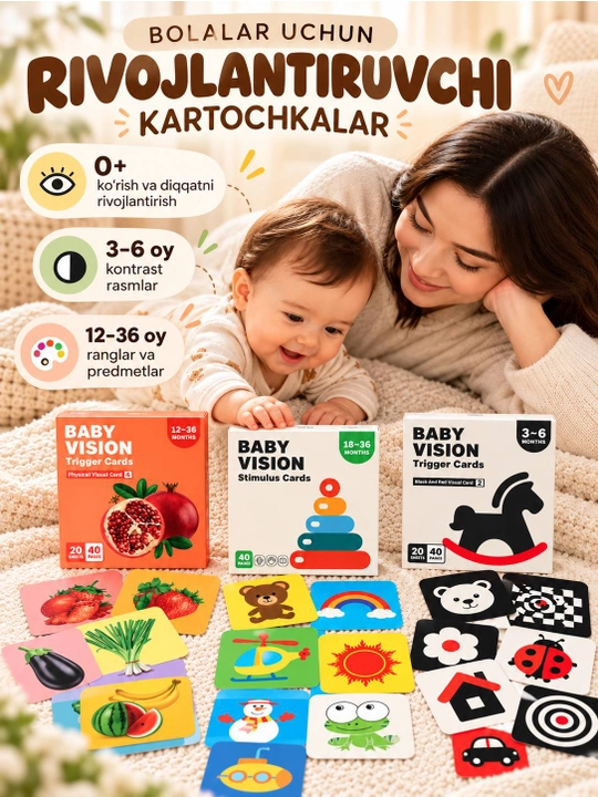 Карточки для малышей, развивающие карточки, 3/1 набор, обучение детей, Baby Vision - 