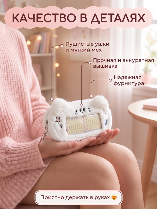 Пенал WKND&HOL плюшевый в корейском стиле вместительный