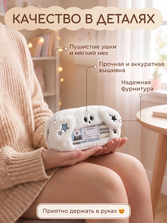 Пенал WKND&HOL плюшевый в корейском стиле вместительный