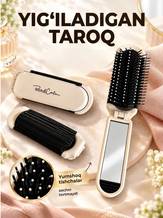 Taroq, Buklanadigan oyna taroq, ayollar uchun, choʻntak, soch uchun, sumka taroq - 
