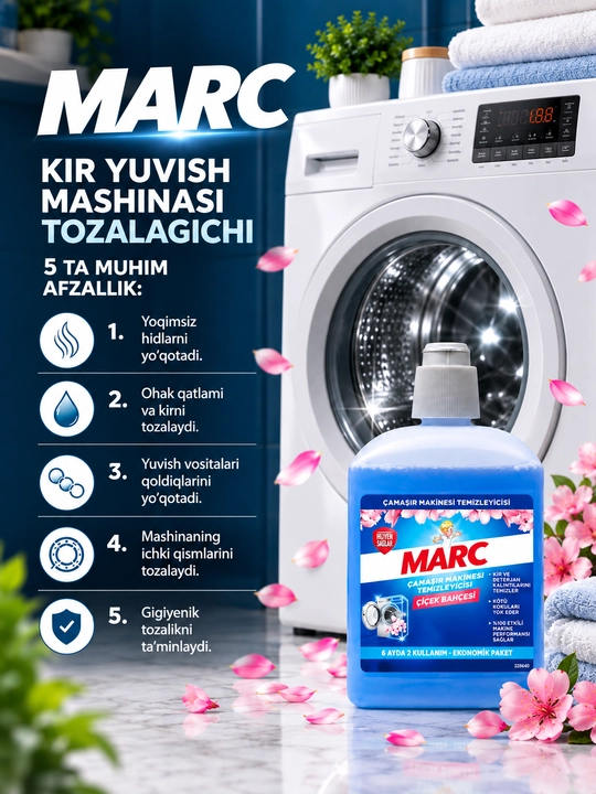 MARC Gul yangiligi, kir yuvish mashinasi uchun tozalagich, 500 ml, 12 TR