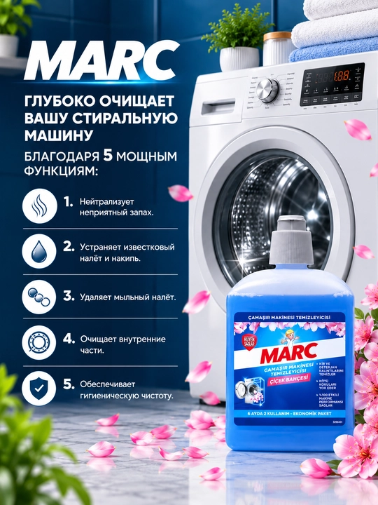 MARC Gul yangiligi, kir yuvish mashinasi uchun tozalagich, 500 ml, 12 TR