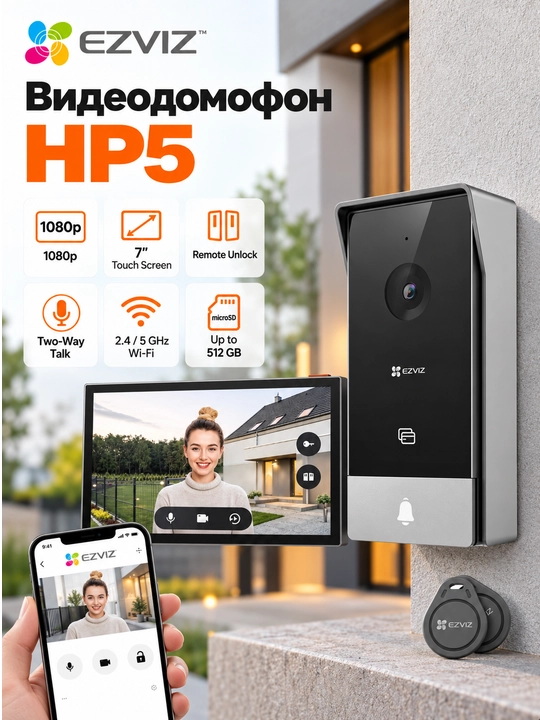 Ezviz домофон 2MP CS-HP5 Wi-Fi c поддержкой карты RFID - 