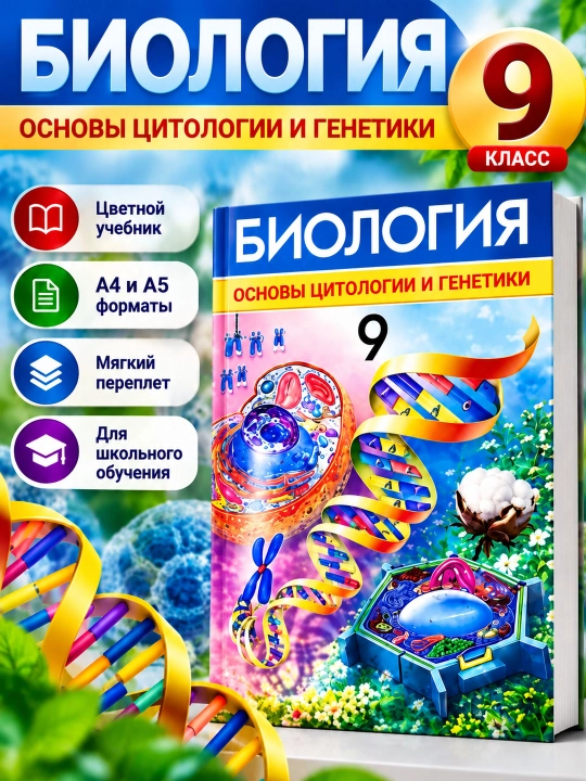 Biologiya 9-sinf A5 va A4 farmatda, rus tilida - 