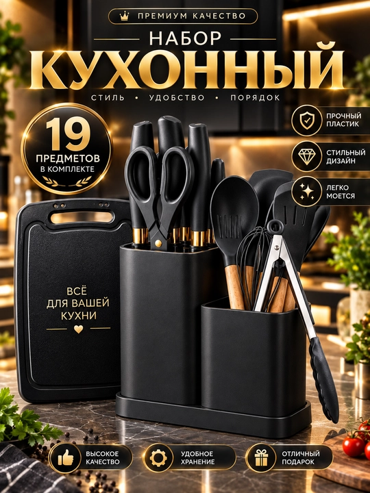 Набор кухонных принадлежностей из силикона и нержавеющей стали - 