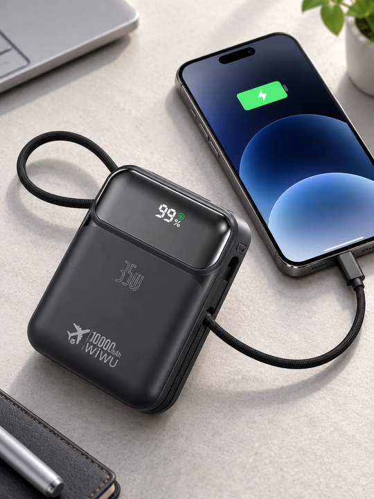 Power Bank WiWU Wi-P052, 10000 mAh, 35W, tezkor zaryadlash, Type-C va Lightning