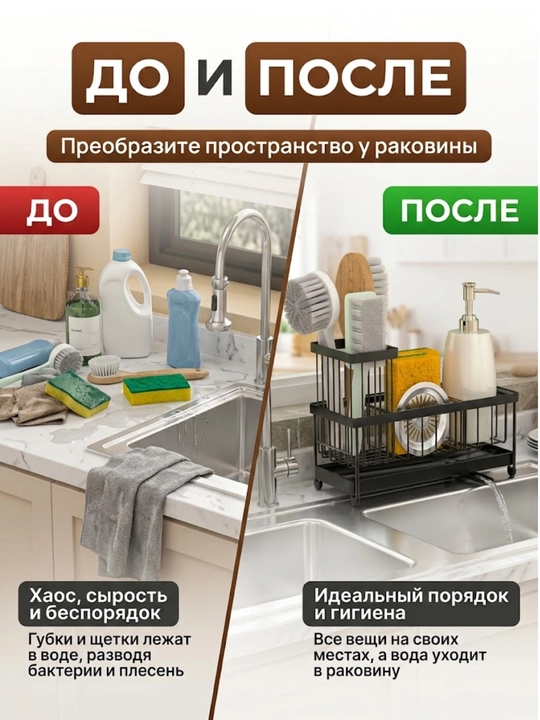 Органайзер для кухни и раковины для моющих средств, губок и щеток