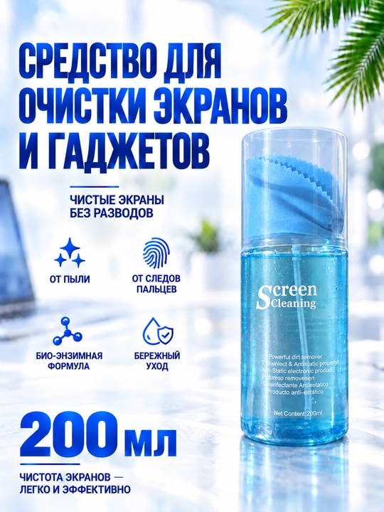 Ekran va monitorlarni tozalash spreyi, gadjetlar uchun tozalovchi vosita, 200 ml - 