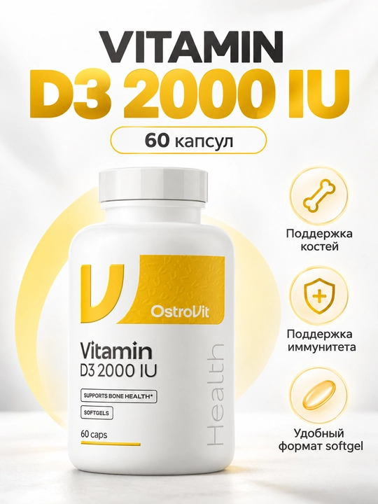 OstroVit Vitamin D3 2000 IU, 60 ta yumshoq kapsula - 
