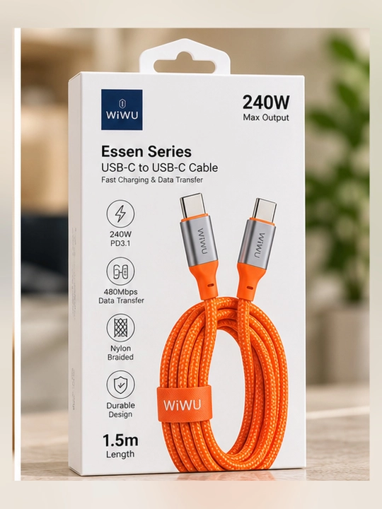 WiWU Wi-C101 Essen kabeli, Type-C — Type-C, 240W, tezkor zaryadlash, neylon, 1,5 m