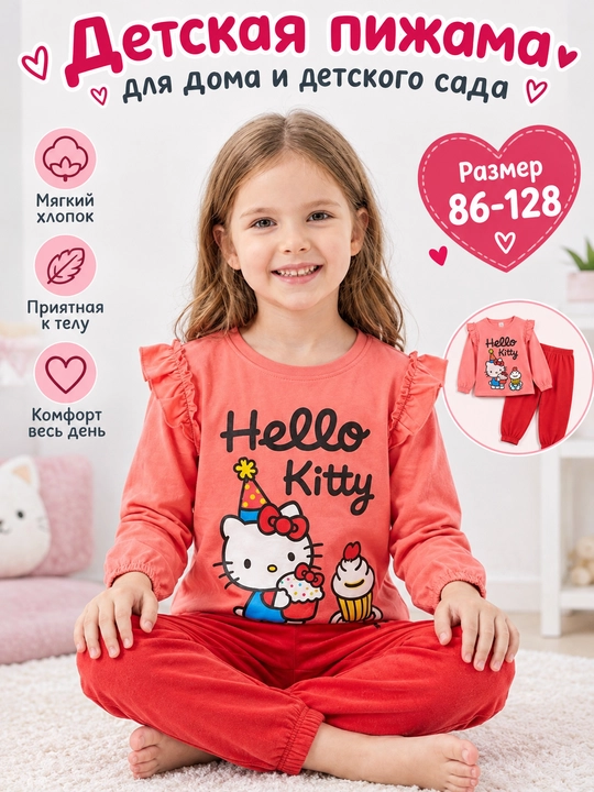 Qiz bolalar uchun bog'cha va uyda kiyishga pijama, ikkitalik to'plam - 