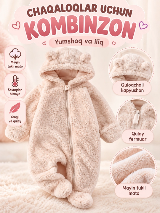 Комбинезон для новорождённых, Teddy Bear, мягкий зимний комбинезон для малыша - 