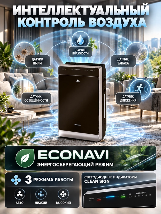 Panasonic F-VXK70 havo tozalagich va namlagich, 52 m² gacha HEPA filtr Econavi 700 ml/soat