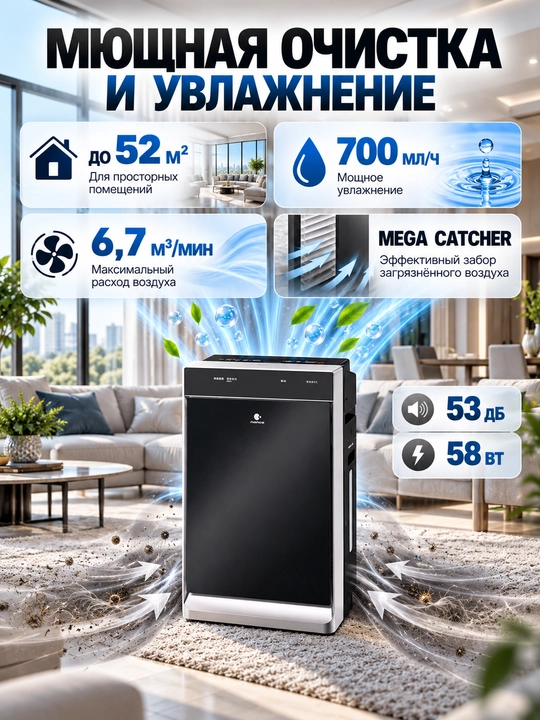 Panasonic F-VXK70 havo tozalagich va namlagich, 52 m² gacha HEPA filtr Econavi 700 ml/soat