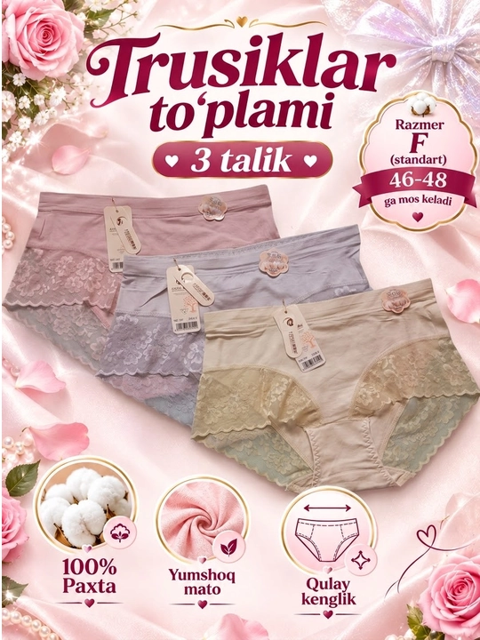 Choksiz va to‘rli ayollar trusiklari to‘plami, neylondan ichki kiyimlar to‘plami - 