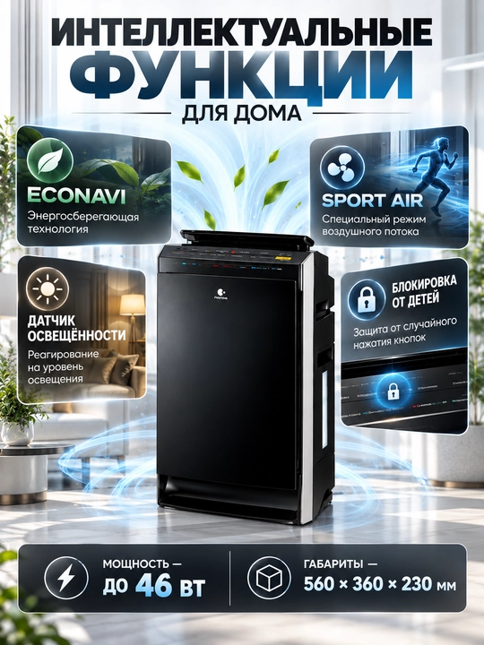 Panasonic F-VXR50R havo tozalagich va namlagich, 40 m² gacha, HEPA filtr ECONAVI Sport Air