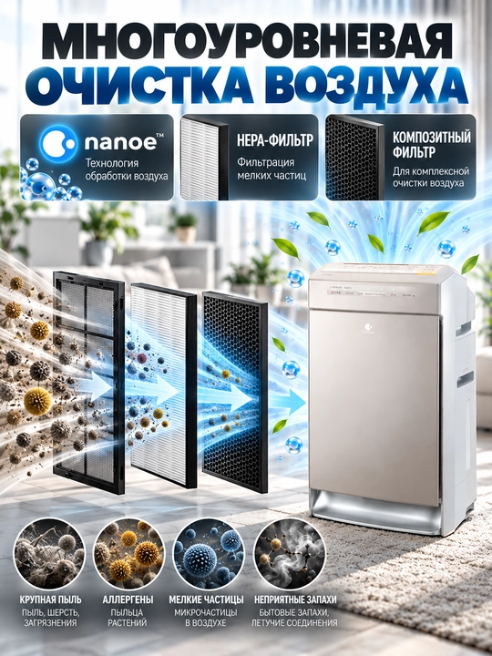 Panasonic F-VXR50R havo tozalagich va namlagich, 40 m² gacha, HEPA filtr ECONAVI Sport Air