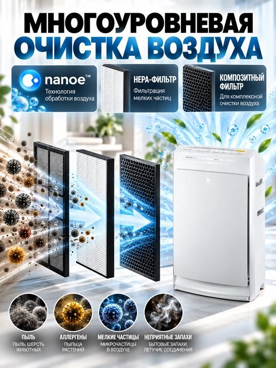 Panasonic F-VXR50R havo tozalagich va namlagich, 40 m² gacha, HEPA filtr ECONAVI Sport Air