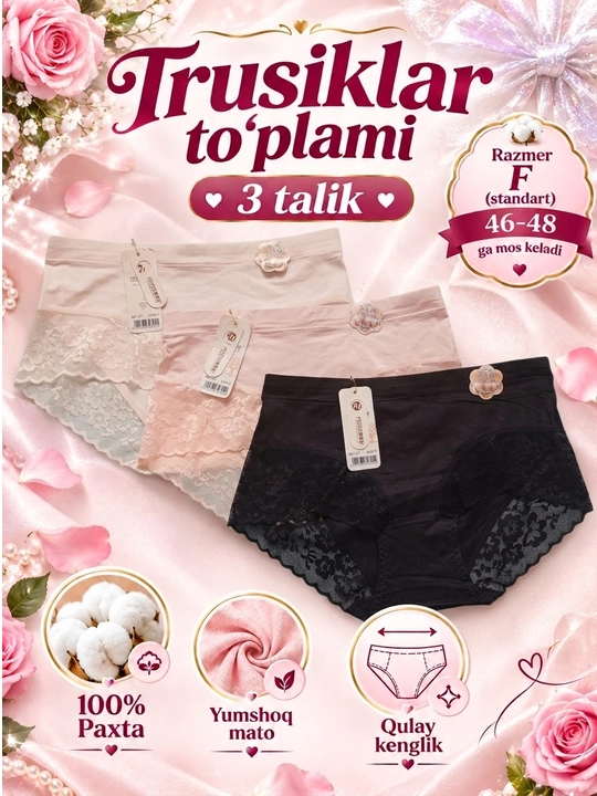Choksiz va to‘rli ayollar trusiklari to‘plami, neylondan ichki kiyimlar to‘plami - 