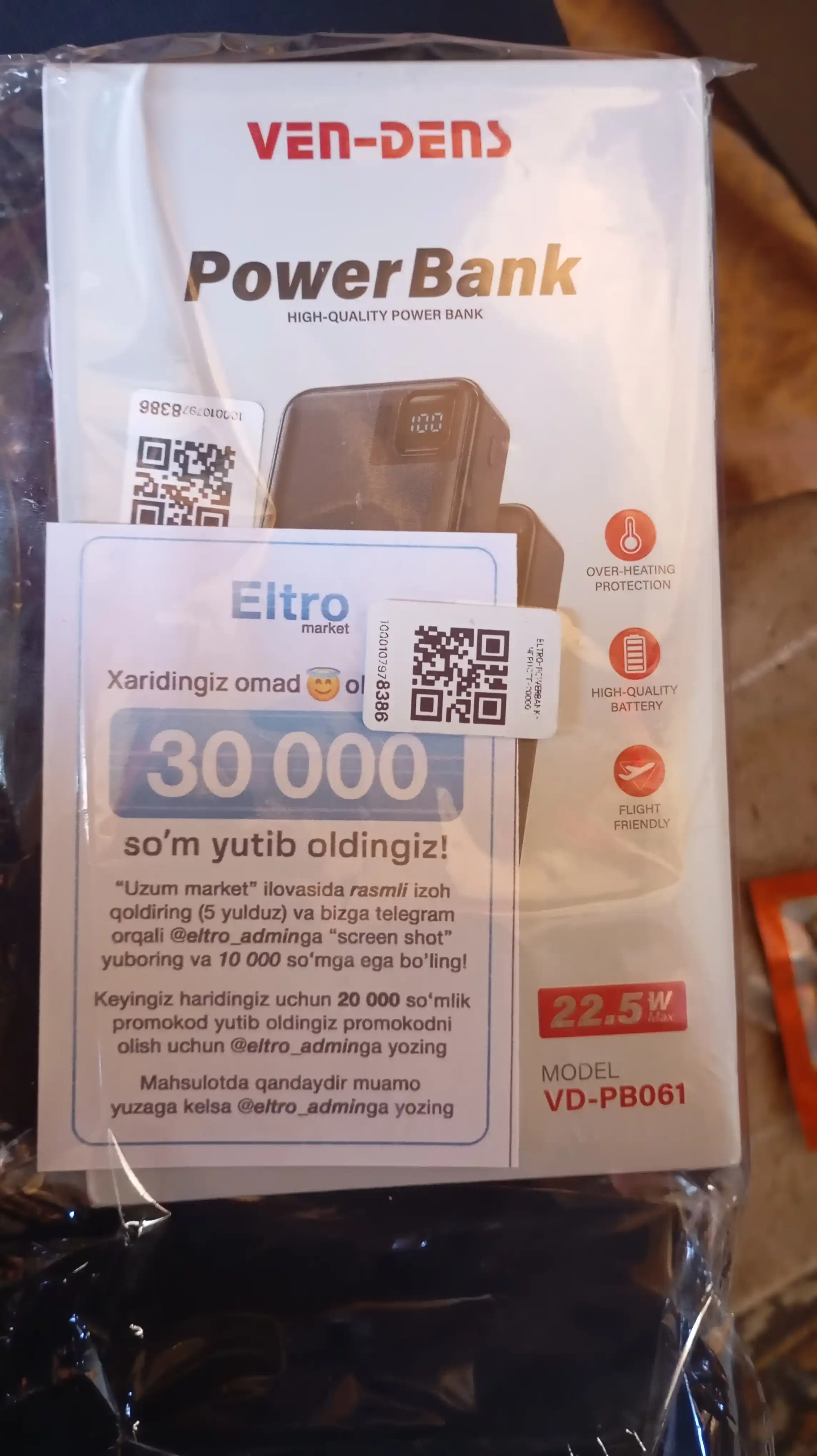 Power Bank 20000mA tezkor quvvat bilan tashqi akkumulyatori +4 kabel bilan