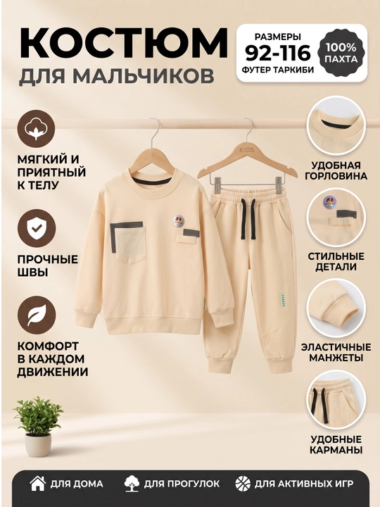 Bolalar sport kostyumi, kofta va shim, kuz-bahor 2-3-4-5-6 yosh