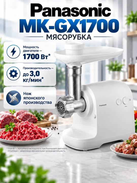 Panasonic MK-GX1700 elektr go‘sht maydalagich, 1700 W, 3 kg/min gacha, revers - 