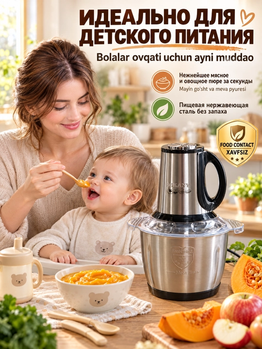 SOKANY SK-7011 elektr go‘sat maydalagich, 800 Vt, 3 l, zanglamaydigan po‘lat